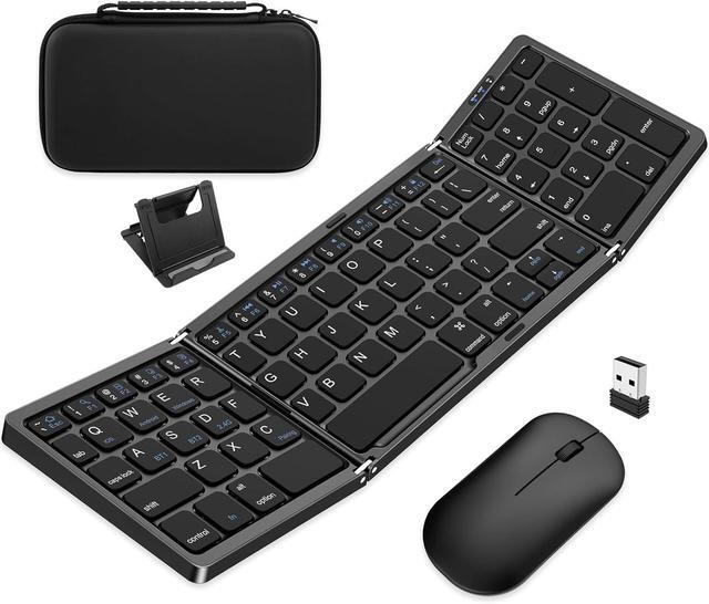 Main image of Foldable Keyboard and Mouse, Folding Wireless Keyboard Mouse Combo with Portable Case, Rechargeable 2.4G+Bluetooth Multi-Device Combo for Windows, iOS, Android, MacOS PC/Laptop/Tablet