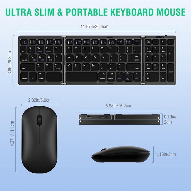 Alt view image 6 of 7 - Foldable Keyboard and Mouse, Folding Wireless Keyboard Mouse Combo with Portable Case, Rechargeable 2.4G+Bluetooth Multi-Device Combo for Windows, iOS, Android, MacOS PC/Laptop/Tablet