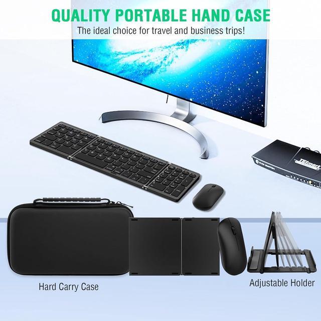 Alt view image 7 of 7 - Foldable Keyboard and Mouse, Folding Wireless Keyboard Mouse Combo with Portable Case, Rechargeable 2.4G+Bluetooth Multi-Device Combo for Windows, iOS, Android, MacOS PC/Laptop/Tablet