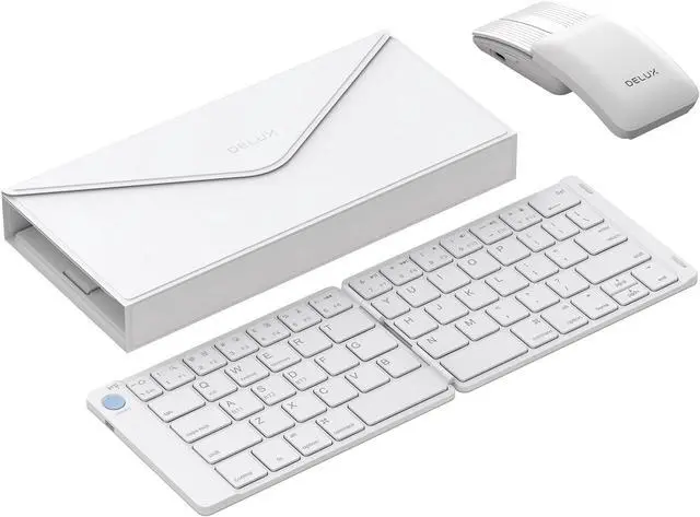 Main image of PockCombo Portable Keyboard and Mouse Wireless with Protective Case, Bluetooth Foldable Keyboard, 2-in-1 Sliding Mini Mouse with Pointer (White)