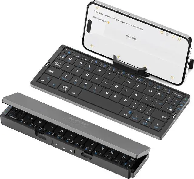 Main image of Foldable Bluetooth Keyboard with Magnetic Stand,Aluminum Alloy Mini Quiet Folding Portable Lightweight Travel Rechargeable Pocket for Tablet,iPad, Phones, Black