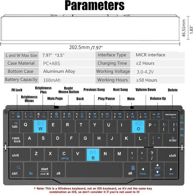 Alt view image 6 of 7 - Foldable Bluetooth Keyboard with Magnetic Stand,Aluminum Alloy Mini Quiet Folding Portable Lightweight Travel Rechargeable Pocket for Tablet,iPad, Phones, Black