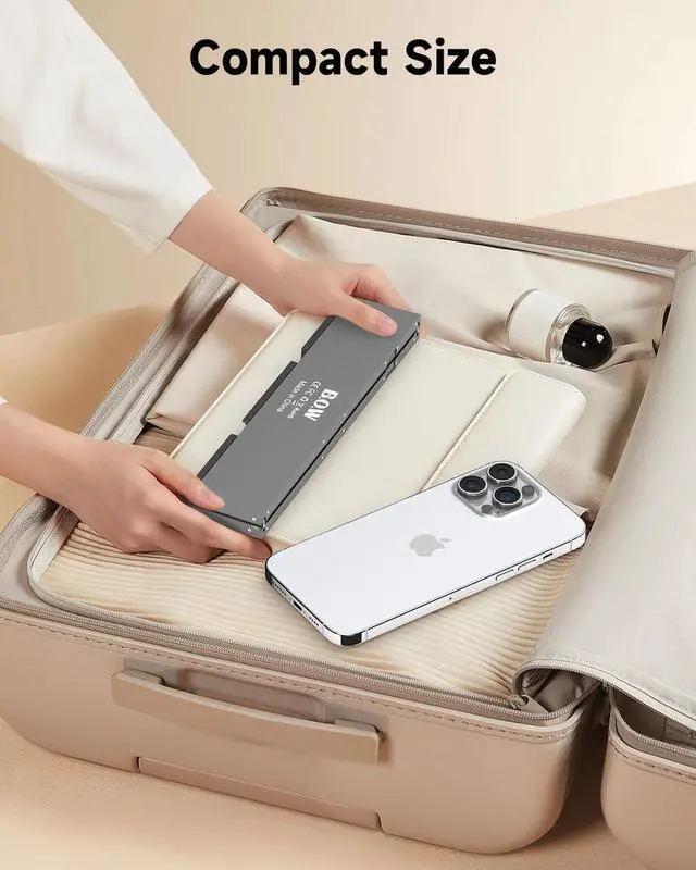 Alt view image 4 of 7 - Foldable Bluetooth Keyboard with Magnetic Stand,Aluminum Alloy Mini Quiet Folding Portable Lightweight Travel Rechargeable Pocket for Tablet,iPad, Phones, Black