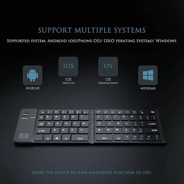 Alt view image 2 of 7 - Foldable Bluetooth Keyboard for iPhone, iPad and Smartphone, Travel Keyboard (Black)