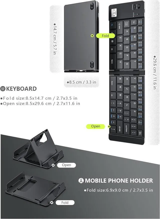 Alt view image 7 of 7 - Foldable Bluetooth Keyboard for iPhone, iPad and Smartphone, Travel Keyboard (Black)