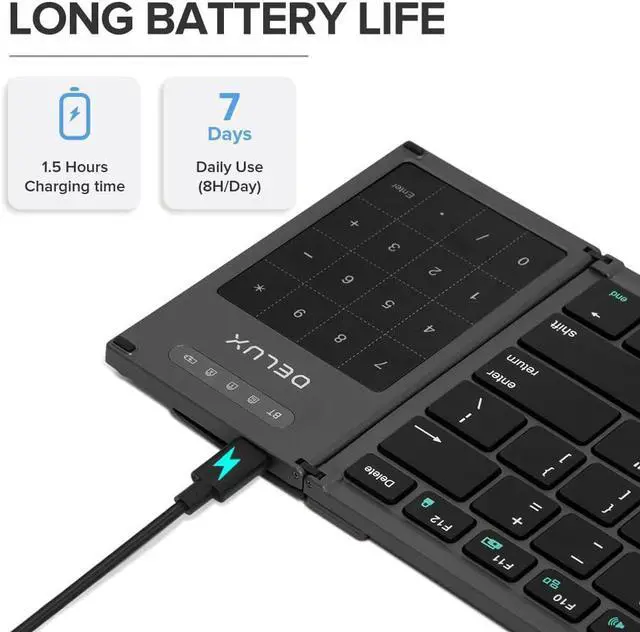 Alt view image 3 of 7 - Full Size Folding Keyboard 78 Keys, Wireless Bluetooth Keyboard with 2-in-1 Touchpad, Portable Travel Multi-Device and Multi-System (KF17)