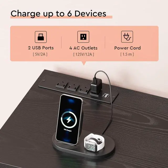 Alt view image 5 of 7 - 6 Drawer File Cabinet with Charging Station Rolling Printer Stand with Open Storage Shelf Fabric Lateral Filing Cabinet for Home Office,Black