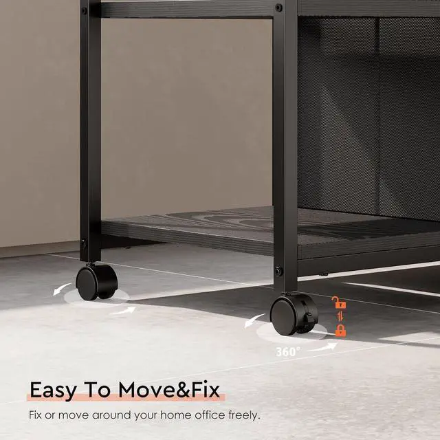 Alt view image 6 of 7 - 6 Drawer File Cabinet with Charging Station Rolling Printer Stand with Open Storage Shelf Fabric Lateral Filing Cabinet for Home Office,Black