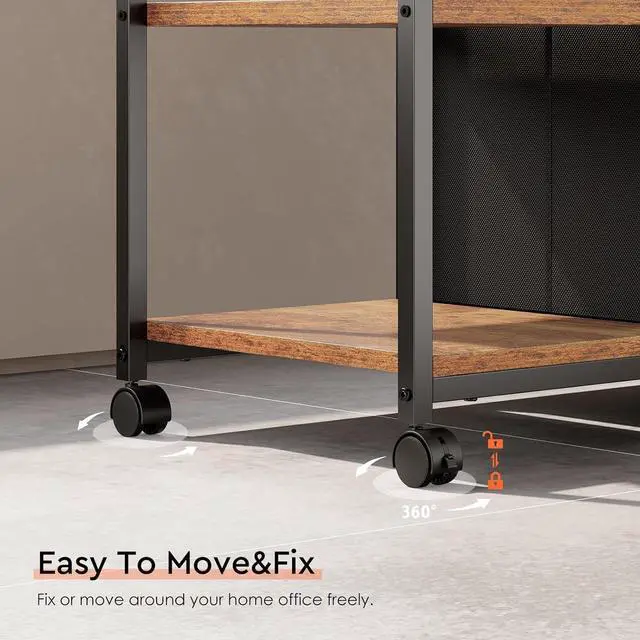 Alt view image 6 of 7 - 6 Drawer File Cabinet with Charging Station Rolling Printer Stand with Open Storage Shelf Fabric Lateral Filing Cabinet for Home Office,Brown