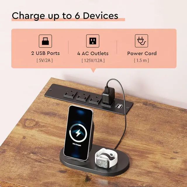 Alt view image 5 of 7 - 6 Drawer File Cabinet with Charging Station Rolling Printer Stand with Open Storage Shelf Fabric Lateral Filing Cabinet for Home Office,Brown