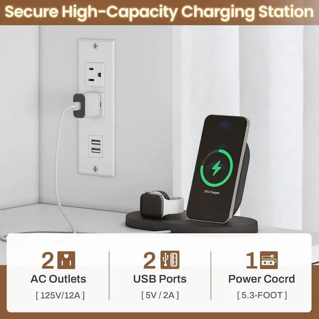 Alt view image 5 of 6 - 2 Drawer File Cabinet with Lock & Charging Station, Filing Cabinet Fits Letter, Legal, A4 Size, Wood File Cabinets for Home Office with Bookshelf, Printer Stand with Storage Shelf, White