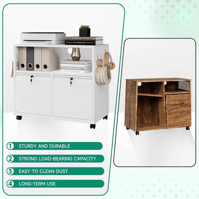 Alt view image 7 of 7 - Mobile 2 Drawer File Cabinet with Lock, Metal Lateral Printer Stand Filing Storage Cabinets with Shelves for Home Office-A4/F4/Letter (White)