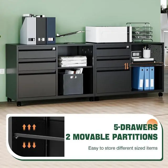 Alt view image 4 of 7 - Mobile 3 Drawer File Cabinet with Lock-Metal Lateral Rolling Printer Stand Filing Cabinets for Home Office-Storage A4/F4/Letter (Black)