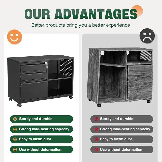 Alt view image 7 of 7 - Mobile 3 Drawer File Cabinet with Lock-Metal Lateral Rolling Printer Stand Filing Cabinets for Home Office-Storage A4/F4/Letter (Black)
