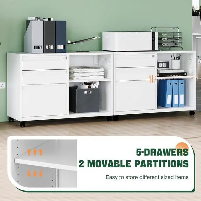 Alt view image 4 of 7 - Mobile 3 Drawer File Cabinet with Lock-Metal Lateral Rolling Printer Stand Filing Cabinets for Home Office-Storage A4/F4/Letter (White)