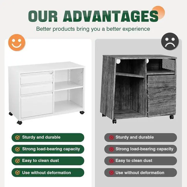 Alt view image 6 of 7 - Mobile 3 Drawer File Cabinet with Lock-Metal Lateral Rolling Printer Stand Filing Cabinets for Home Office-Storage A4/F4/Letter (White)