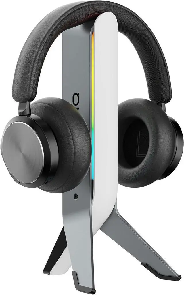 Main image of White RGB Tripod Headphones Stand for Desk - Gaming Headset Stand - Aux - USB Ports - Suitable for Gamer Desktop Table Game Earphone Accessories