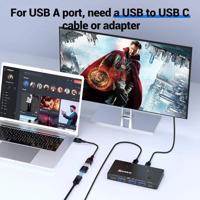 Alt view image 6 of 7 - 10Gbps USB 3.2 Switch 2 Computers Share 1 USBC & 3 USBA Devices, MLEEDA USB Switch Selector for PC Laptop Keyboard Mouse Portable SSD, USB Switcher with 2 USBC Data Cables and Wired Remote