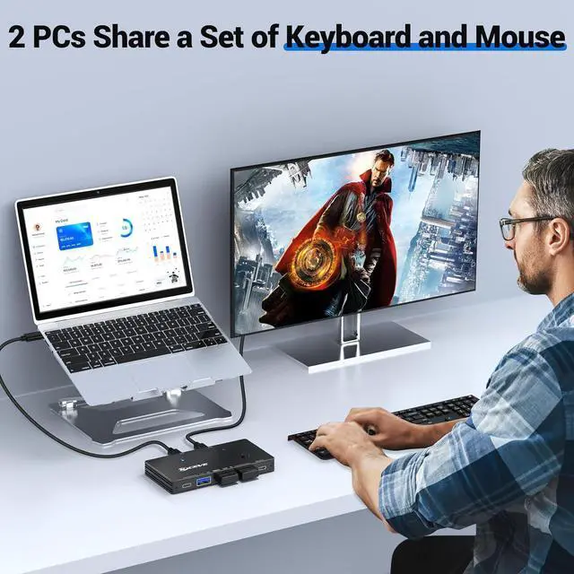 Alt view image 4 of 7 - 10Gbps USB 3.2 Switch 2 Computers Share 1 USBC & 3 USBA Devices, MLEEDA USB Switch Selector for PC Laptop Keyboard Mouse Portable SSD, USB Switcher with 2 USBC Data Cables and Wired Remote