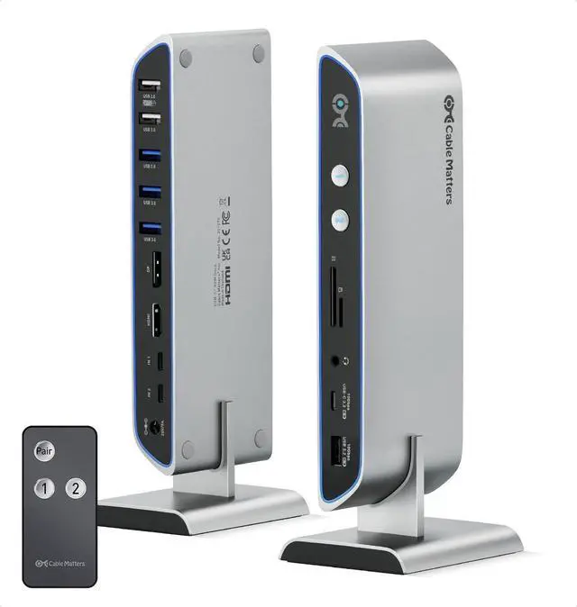 Main image of Cable Matters 14-in-1 Dual 4K 60Hz USB C KVM Switch Dock for 2 Computers, Up to 100W Charging, DisplayPort & HDMI, 10Gbps USB-A/C Port, Thunderbolt 4 Compatible for MacBook Pro (Desktop Not Supported)