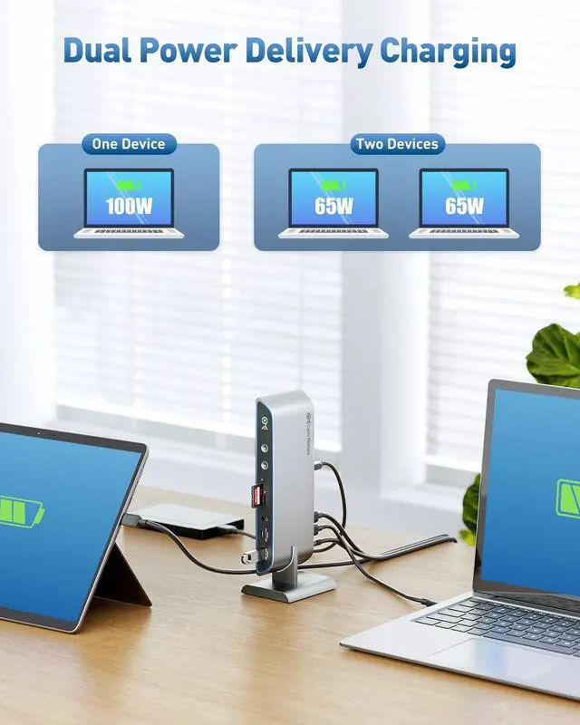 Alt view image 4 of 7 - Cable Matters 14-in-1 Dual 4K 60Hz USB C KVM Switch Dock for 2 Computers, Up to 100W Charging, DisplayPort & HDMI, 10Gbps USB-A/C Port, Thunderbolt 4 Compatible for MacBook Pro (Desktop Not Supported)