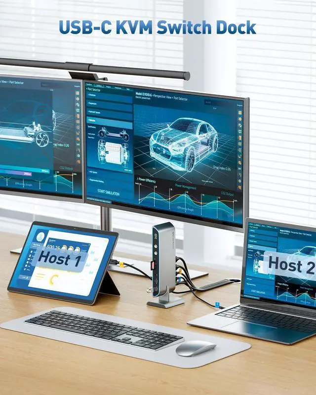 Alt view image 2 of 7 - Cable Matters 14-in-1 Dual 4K 60Hz USB C KVM Switch Dock for 2 Computers, Up to 100W Charging, DisplayPort & HDMI, 10Gbps USB-A/C Port, Thunderbolt 4 Compatible for MacBook Pro (Desktop Not Supported)
