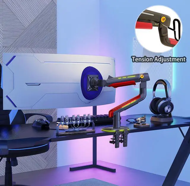 Alt view image 7 of 7 - RGB Gaming Monitor-Arm for Flat/Ultrawide/Curved Monitors 32 to 60 inch, Heavy Duty Stand Load up to 20 kg, VESA 75/100 mm Monitor-Mount