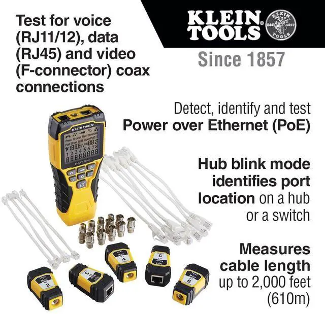 Alt view image 2 of 5 - Klein Tools VDV501-853 Coaxial Cable Tester, Scout Pro 3 with Test-n-Map Remote, Includes Remotes #2 - #6, Tests Voice, Data and Video Cable