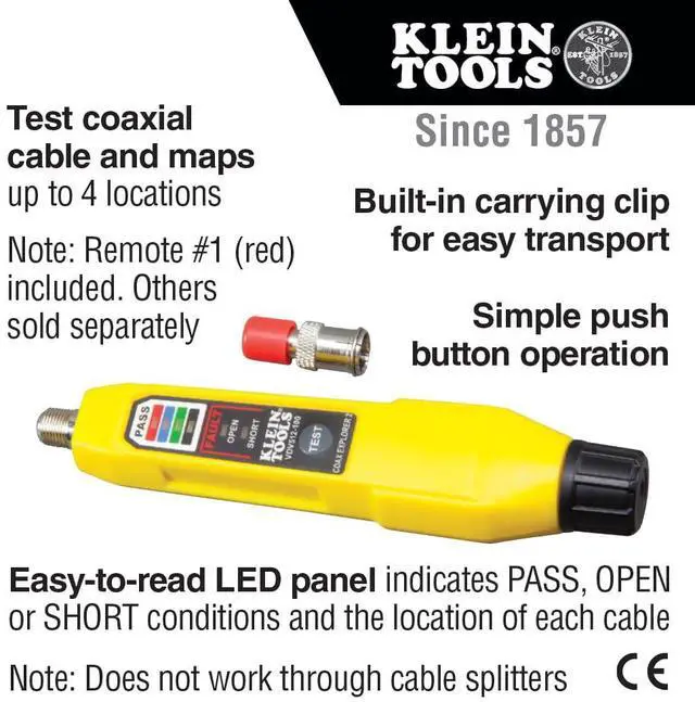 Alt view image 2 of 4 - Klein Tools VDV512-100 Cable Tester, Coax Explorer 2 VDV Tester, Push Button Operation For Wire Tracing, Testing and Mapping Coaxial Cable