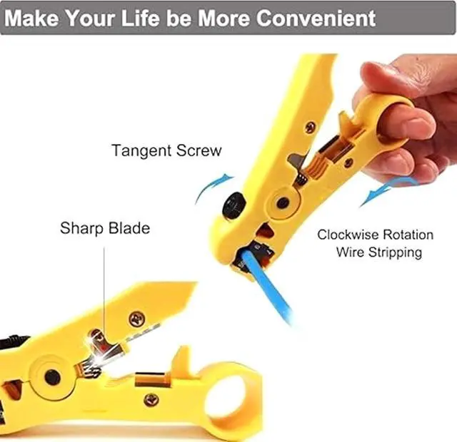 Alt view image 5 of 6 - Coax Cable Crimper Tool Kit, Coaxial Compression Tool for rg6 rg59 rg11, Wire Stripper, 10pcs RG6 F Male and Female Connectors, Screwdriver