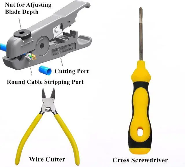 Alt view image 6 of 7 - RJ45 Crimp Tool Kit, Pass Through Cat7 Cat6A Cat6 Cat5e Cat5 rj45 Crimping Tool with 10PCS Cat7 Shielded Connectors 10PCS Covers 20PCS Cat6 Pass Through Connectors 20PCS Covers Network Tester