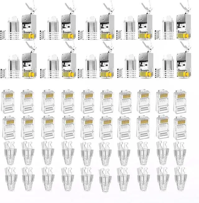 Alt view image 7 of 7 - RJ45 Crimp Tool Kit, Pass Through Cat7 Cat6A Cat6 Cat5e Cat5 rj45 Crimping Tool with 10PCS Cat7 Shielded Connectors 10PCS Covers 20PCS Cat6 Pass Through Connectors 20PCS Covers Network Tester