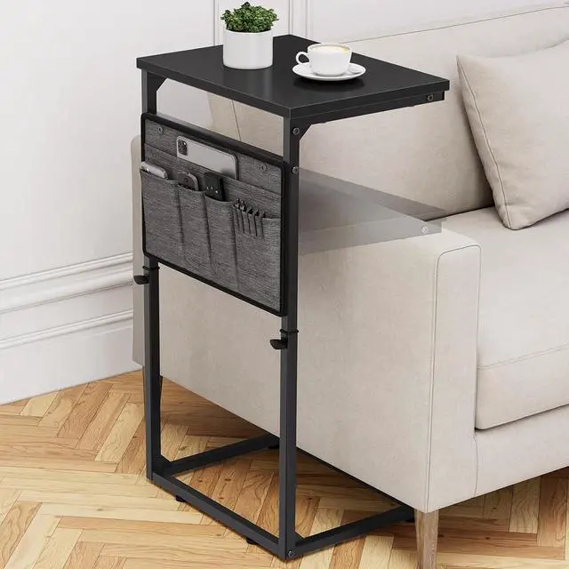 Main image of C Shaped End Table, 33'' Tall Side Table for Couch, Adjustable Height Small Couch Side Table for Small Spaces, End Table Slide Under Sofa Table TV Tray with Metal Frame for Living Room, Black