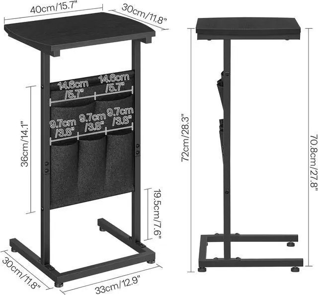 Alt view image 3 of 6 - C Shaped End Table with Storage Bag, 28.3" Tall Small Side Table for Couch, Slide Under Sofa, TV Tray for Small Place, Sturdy Frame, Living Room, Bedroom, Black