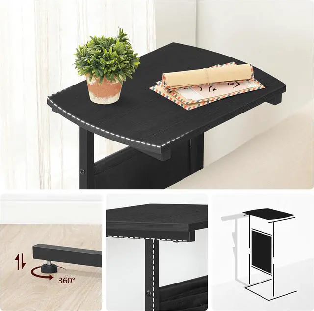Alt view image 4 of 6 - C Shaped End Table with Storage Bag, 28.3" Tall Small Side Table for Couch, Slide Under Sofa, TV Tray for Small Place, Sturdy Frame, Living Room, Bedroom, Black