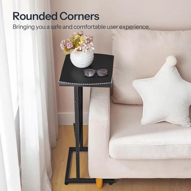 Alt view image 6 of 6 - C Shaped End Table with Storage Bag, 28.3" Tall Small Side Table for Couch, Slide Under Sofa, TV Tray for Small Place, Sturdy Frame, Living Room, Bedroom, Black