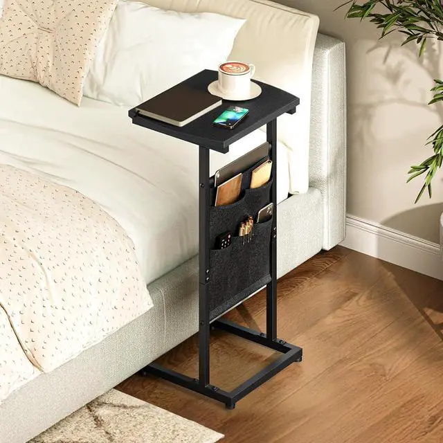 Alt view image 5 of 6 - C Shaped End Table with Storage Bag, 28.3" Tall Small Side Table for Couch, Slide Under Sofa, TV Tray for Small Place, Sturdy Frame, Living Room, Bedroom, Black