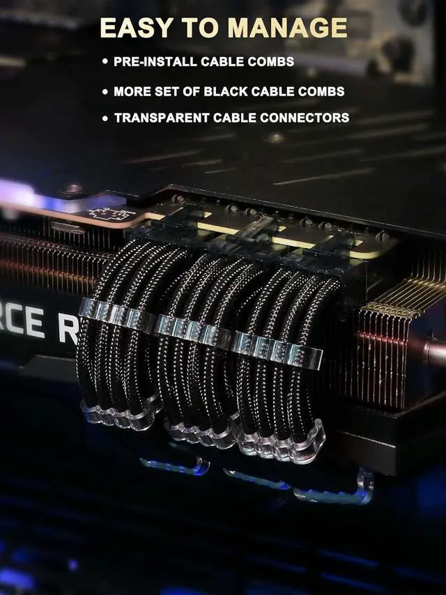 Alt view image 4 of 7 - PSU Cable Extension Kit Customed PC Power Supply Extend Mod 16AWG with 24 Pin ATX × 1/8 Pin EPS × 1/ Gold-Plated 8Pin Pcie × 2,Soft Nylon Braided Black