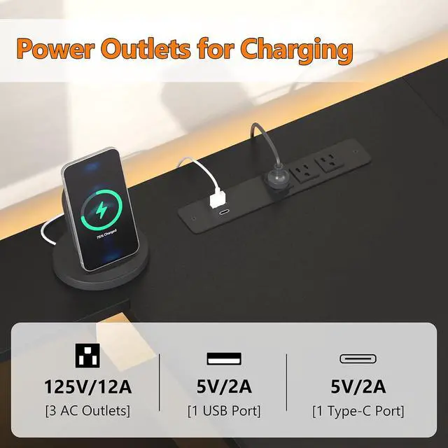 Alt view image 5 of 7 - 98.4" Long Computer Desk with 9 Drawers, 2 Person Gaming Desk with LED Lights & Power Outlet, Two Person Home Office Desk with Storage, Printer Shelf & Monitor Stand, Black