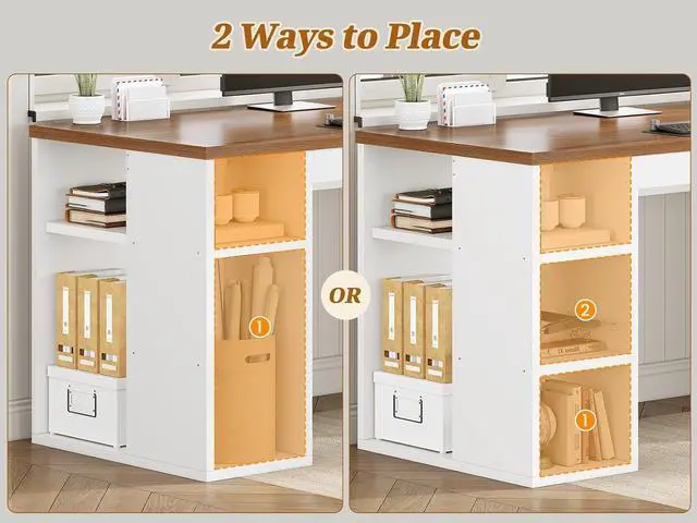 Alt view image 6 of 6 - Farmhouse 96.5" Computer Desk with Drawers, 2 Person Home Office Desk, Gaming Double Desk with Storage Shelves, Long Two Person Writing Desk, White and Brown