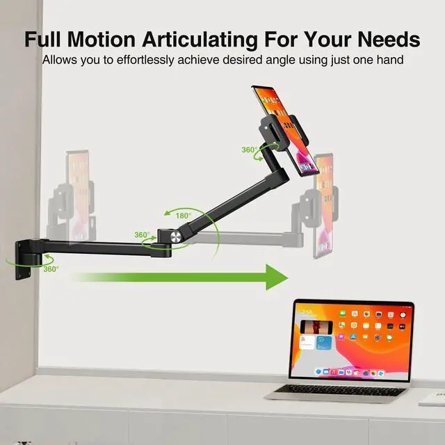 Alt view image 3 of 7 - Long Arm iPad Wall Mount Holder, Extendable Aluminium Tablet Wall Mount Holder for Home Kitchen Office Use, Compatible with iPad Pro, Air, Galaxy Tab, Kindle, iPhone All 4.7-13in Tablets