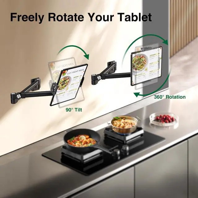 Alt view image 4 of 7 - Long Arm iPad Wall Mount Holder, Extendable Aluminium Tablet Wall Mount Holder for Home Kitchen Office Use, Compatible with iPad Pro, Air, Galaxy Tab, Kindle, iPhone All 4.7-13in Tablets