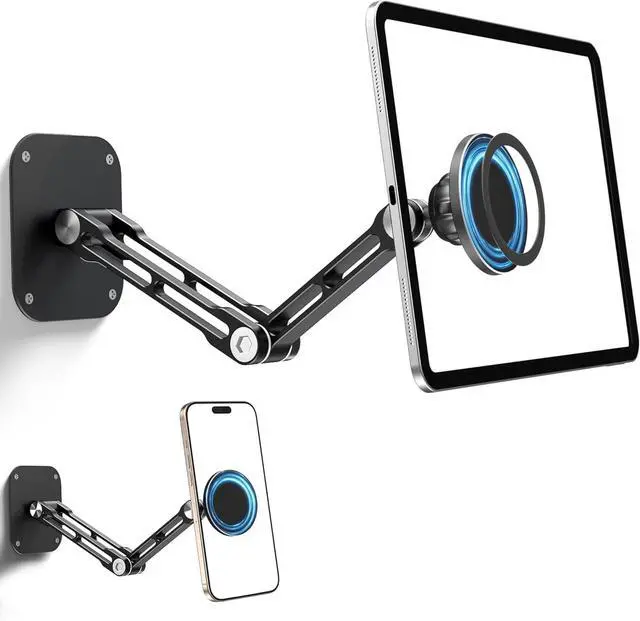 Main image of Magnetic iPad Wall Mount, Aluminum Dual-Arm Tablet Wall Mount Holder, 360° Multi-Angle Adjustable, Foldable Wall iPad Mount, for 4.7"-13" iPad Pro/Air/Mini, Phones & Tablets, Strong Magnets