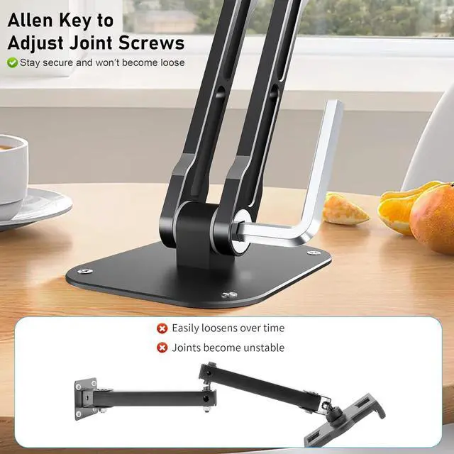 Alt view image 7 of 7 - Magnetic iPad Wall Mount, Aluminum Dual-Arm Tablet Wall Mount Holder, 360° Multi-Angle Adjustable, Foldable Wall iPad Mount, for 4.7"-13" iPad Pro/Air/Mini, Phones & Tablets, Strong Magnets