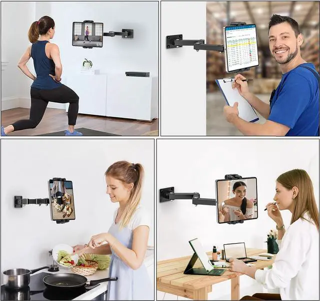 Alt view image 5 of 6 - Tablet Wall Mount Holder, 3-Stage Extendable Arm, 360° Rotating Under Cabinet or Wall Mount for iPad Pro, Air, Galaxy Tab, and All 4.713.5" Tablets  Perfect for Kitchens, Offices