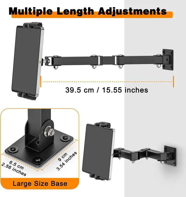 Alt view image 4 of 6 - Tablet Wall Mount Holder, 3-Stage Extendable Arm, 360° Rotating Under Cabinet or Wall Mount for iPad Pro, Air, Galaxy Tab, and All 4.713.5" Tablets  Perfect for Kitchens, Offices