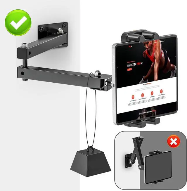 Alt view image 3 of 7 - Foldable Tablet Wall Mount, Sturdy Metal Base, 360° Rotation Tablet Holder Stand with 2-Stage Extendable Arm, Kitchen Wall Mount Bracket Holder for All 4.7-12.9 Inch Tablets
