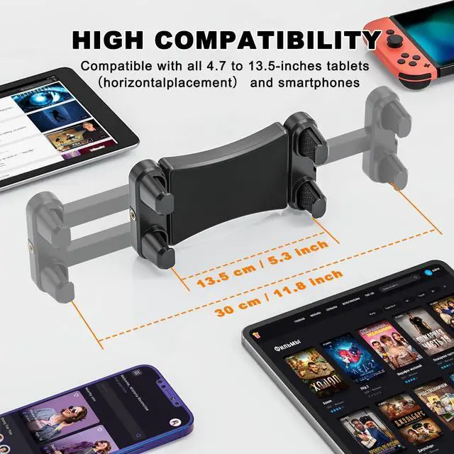 Alt view image 4 of 7 - Foldable Tablet Wall Mount, Sturdy Metal Base, 360° Rotation Tablet Holder Stand with 2-Stage Extendable Arm, Kitchen Wall Mount Bracket Holder for All 4.7-12.9 Inch Tablets