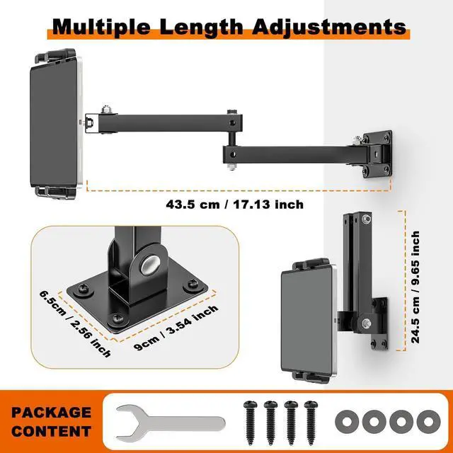 Alt view image 7 of 7 - Foldable Tablet Wall Mount, Sturdy Metal Base, 360° Rotation Tablet Holder Stand with 2-Stage Extendable Arm, Kitchen Wall Mount Bracket Holder for All 4.7-12.9 Inch Tablets