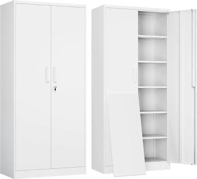 Main image of Metal Garage Storage Cabinet with 2 Doors and 5 Adjustable Shelves - 71" Steel Lockable File Cabinet,Locking Tool Cabinets for Office,Home,Garage,Gym,School (White)